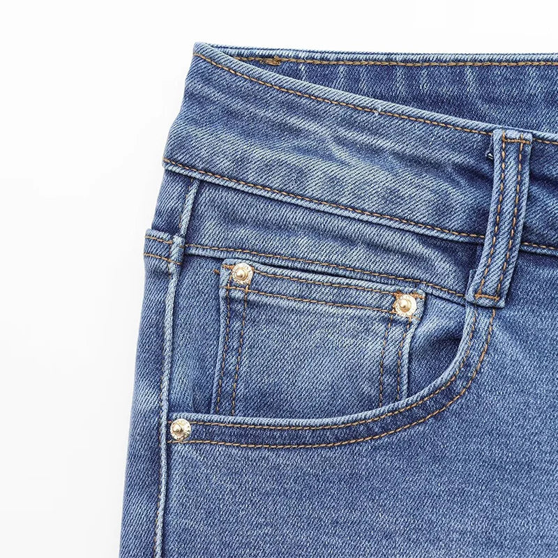 XPQBB Women's Jeans Basic All-Match Slimming Denim Pants Fashion Metal Button High Waist Flared Pant High End Sense Casual Trousers