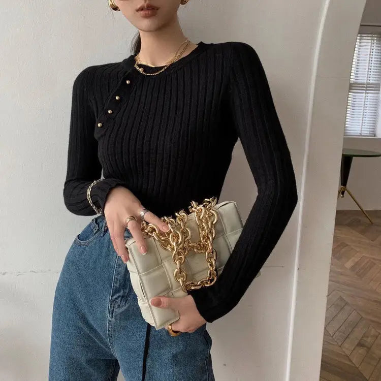 Knitted Sweaters For Women High Quality 2025 Trend Pullover Female Sweater Vintage Brown Striped Cropped Long Sleeve Cute Tops
