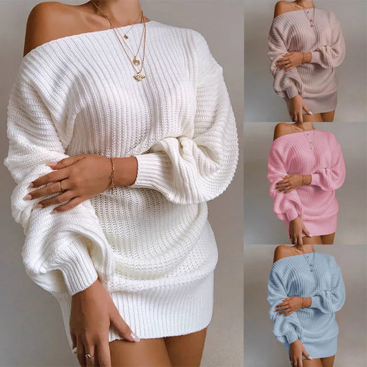 Sweaters Women 2024 New Fashion Autumn Winter Europe Casual off-the-shoulder Lantern Sleeve Sweater women's Clothing HHX20247