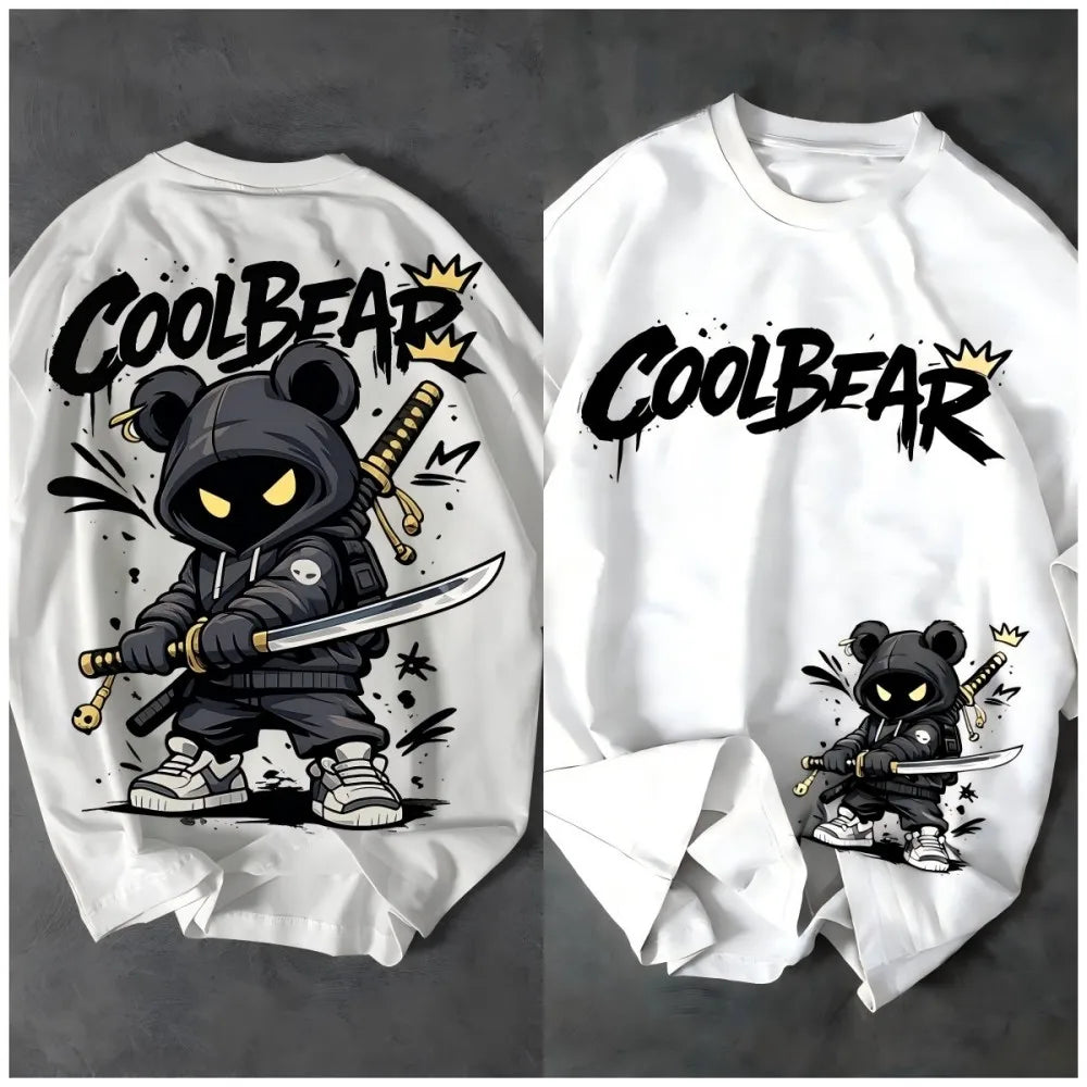 European and American Men's Summer Cartoon Warrior Letter Print Comfortable and Breathable Round Neck T-Shirt Outdoor Street Top