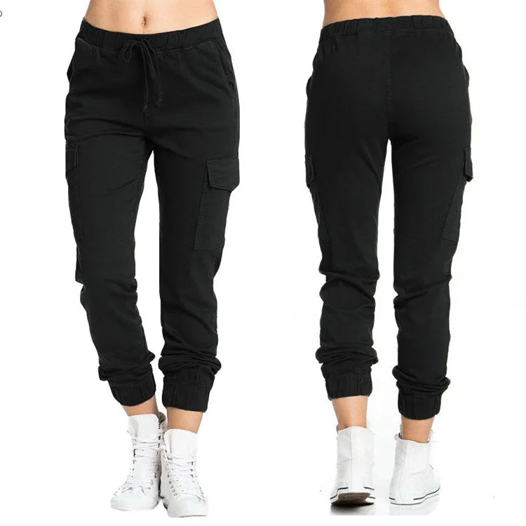 OWNER GIRL New Solid Jogger Women's Cargo Pants Multi-Pocket Drawstring Elastic Waist Women Sports Pants Streetwear Casual Long Pant
