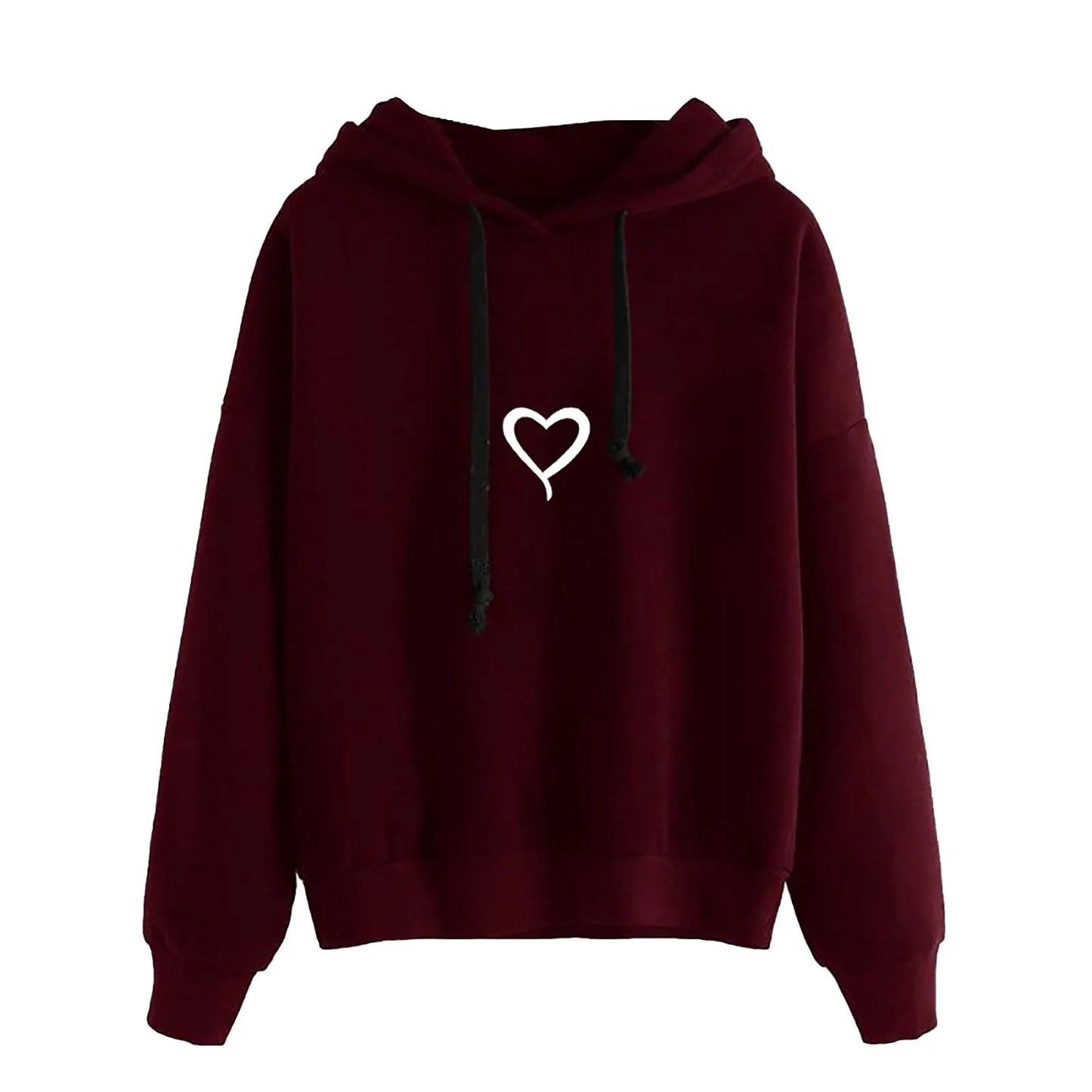 Fashionable Loose Fit Hooded Heart Print Sweatshirt