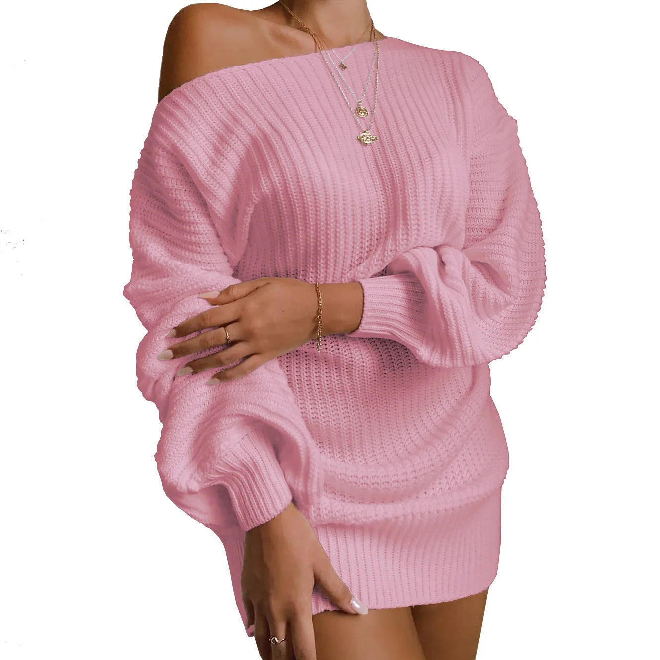 Sweaters Women 2024 New Fashion Autumn Winter Europe Casual off-the-shoulder Lantern Sleeve Sweater women's Clothing HHX20247