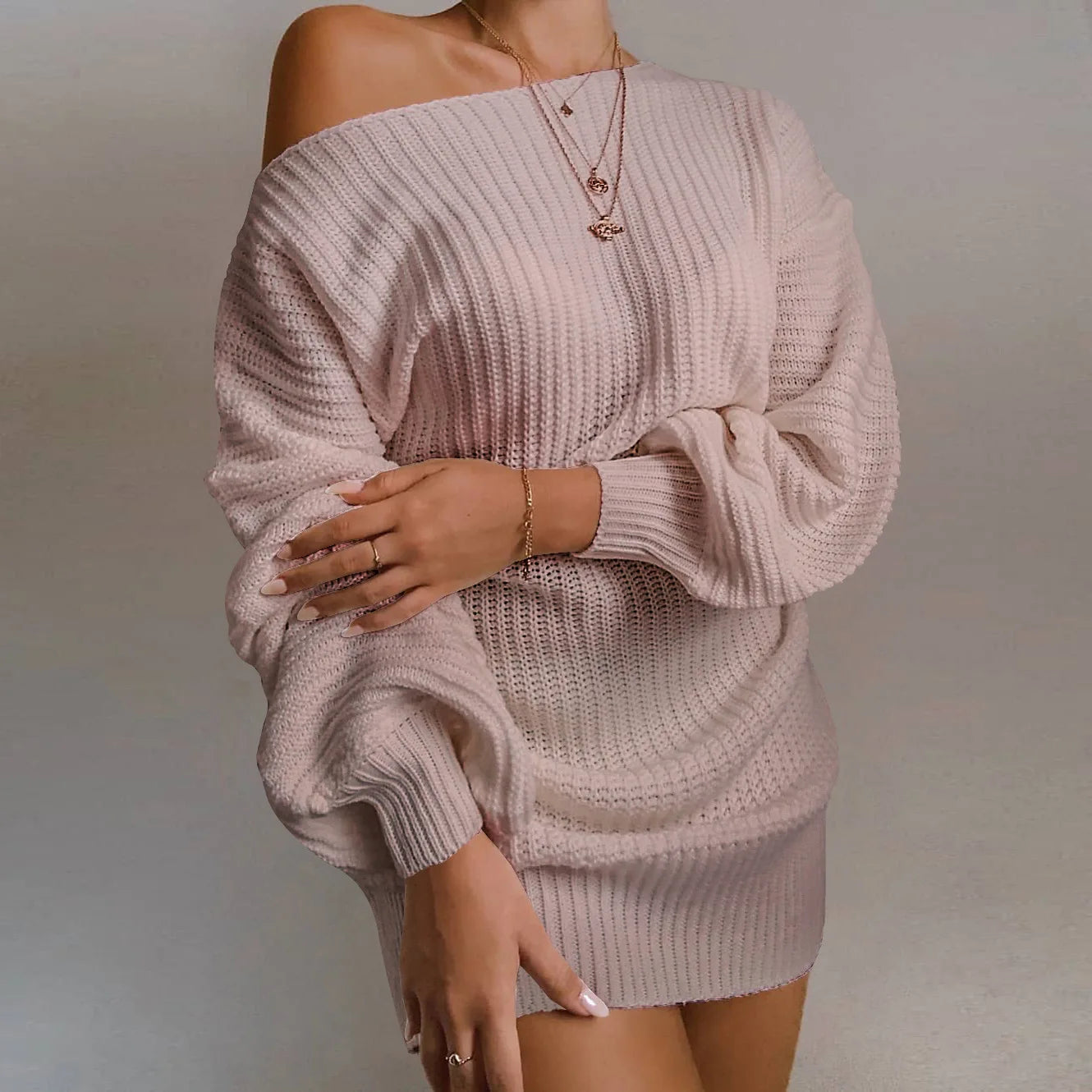 Sweaters Women 2024 New Fashion Autumn Winter Europe Casual off-the-shoulder Lantern Sleeve Sweater women's Clothing HHX20247