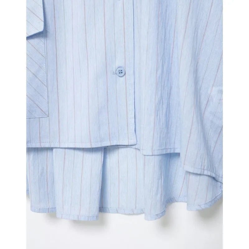 Women's Striped Shirt with Pocket New Spring Long Cuffed Sleeve O Neck Simple Women Shirt & Blouses Asymmetric Hem Female Tops