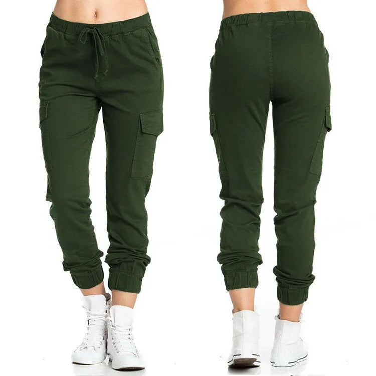 OWNER GIRL New Solid Jogger Women's Cargo Pants Multi-Pocket Drawstring Elastic Waist Women Sports Pants Streetwear Casual Long Pant