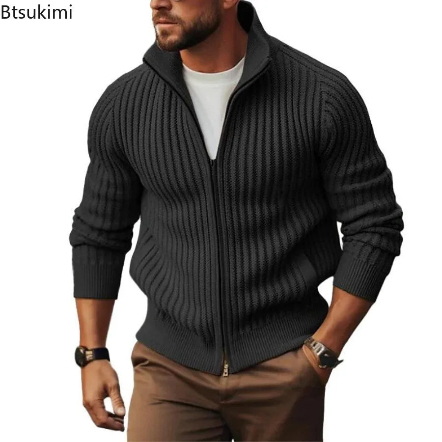 Men's Sweaters Knitted Jumpers Cardigan Solid Zipper Sweatercoat Loose Rompers Autumn New High Street Slight Strech Outerwear