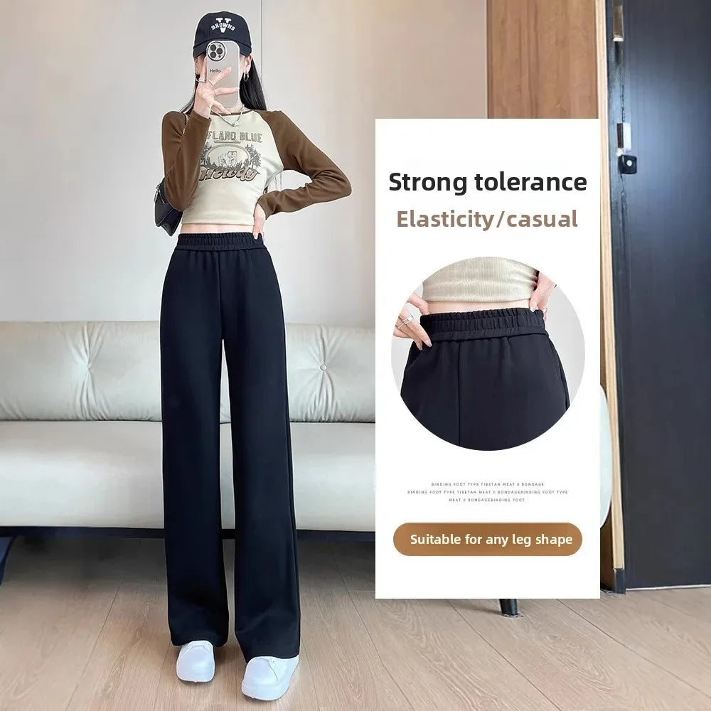 Grey Sports Wide Leg Pants Spring Autumn Thin Straight Casual Sweatpants Comfortable Fashionable Trousers
