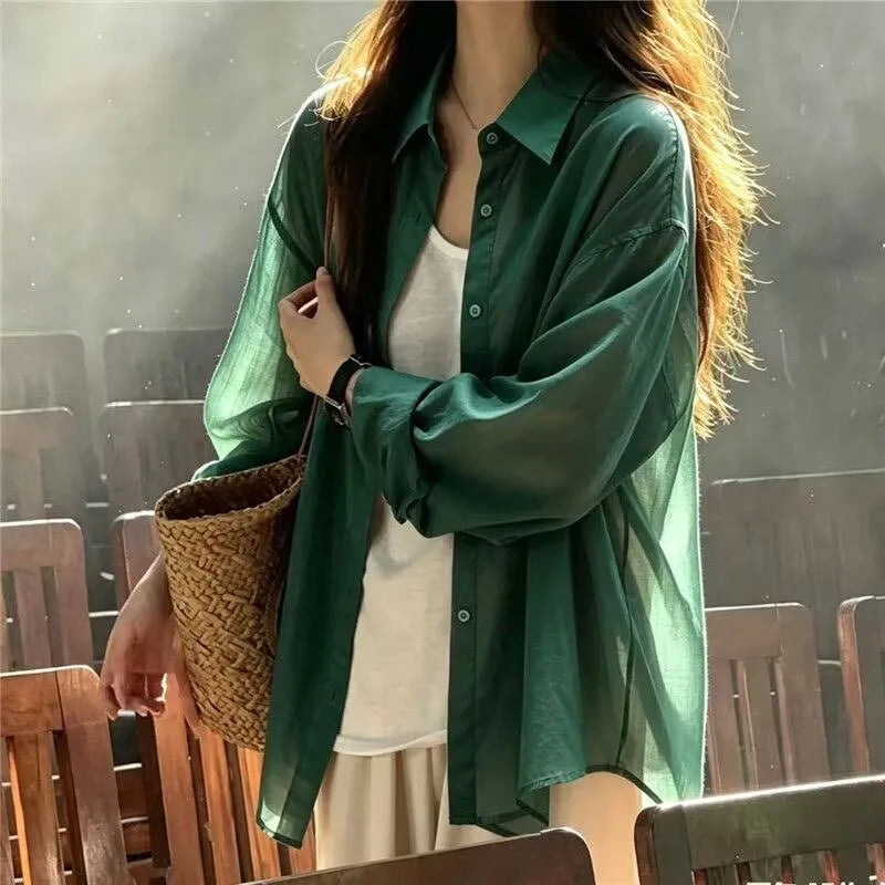 Womens Shirts Long sleeve Loose Thin Blouse 10 colors