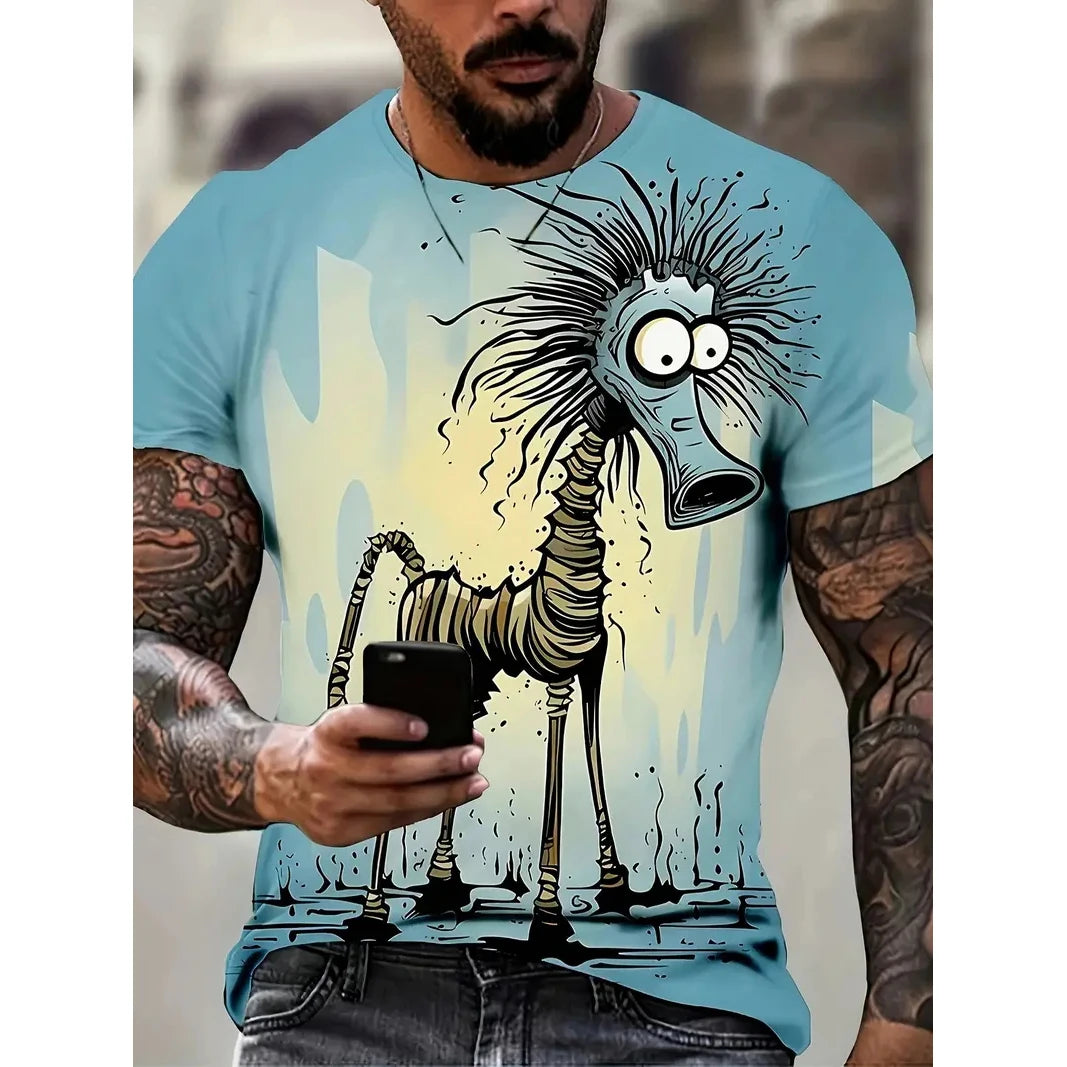 Funny 3D Animal Print Men's T Shirt Leisure Round Neck Short Sleeve Tops Street Hip Hop Style Summer Tees Fashion Loose Pullover