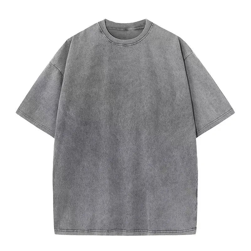 Men's Retro Washed T Shirt 230G Heavy Cotton Oversized Summer Tee Loose Short Sleeve Streetwear Casual Basic Male Clothes