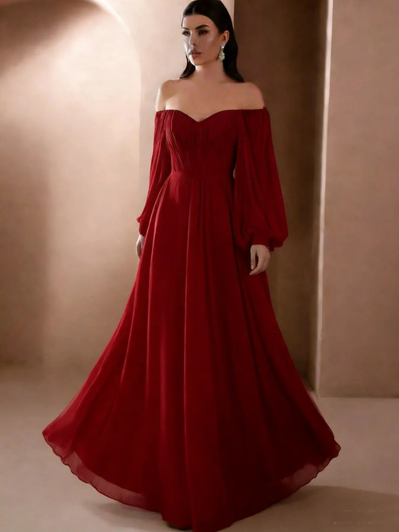 Dresses For Woman Elegant vestidos Solid Color Slim Robe Evening Dress Sexy One Line Neck Simple Style Long Sleeves Simple Style