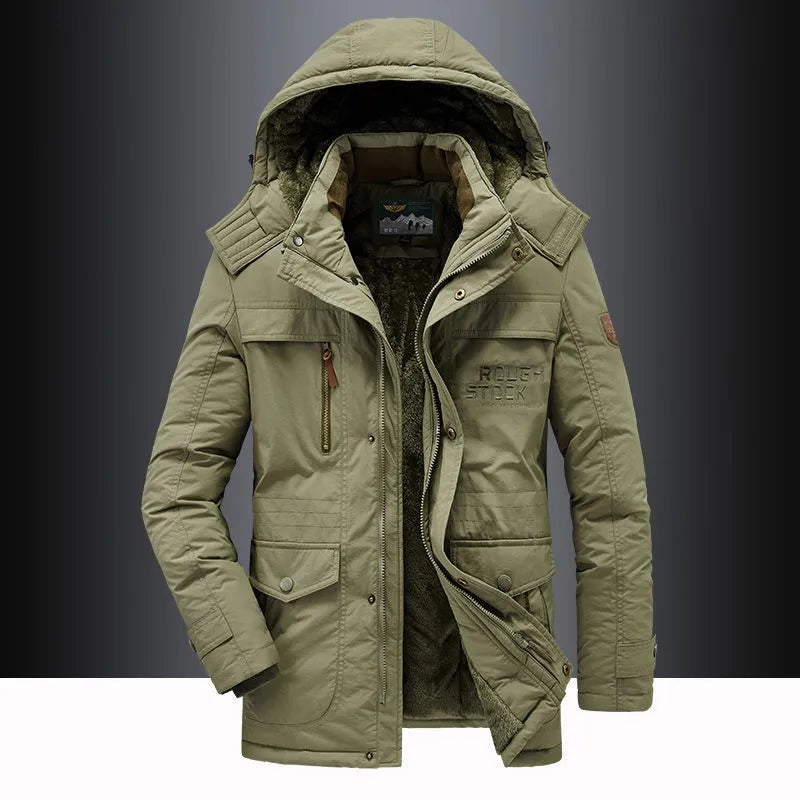 Ayrbao Men's tactical coat jacket knee length durable windproof autumn and winter casual daily wear trendy and versatile men's coat