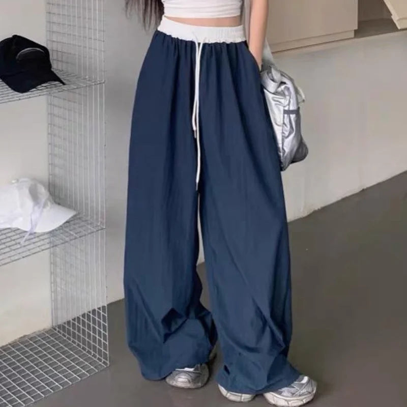 Oversized Grey Black Sweatpants Y2K Korean Streetwear Loose Casual Jogger Pants High Waist All Match Drawstring Trousers