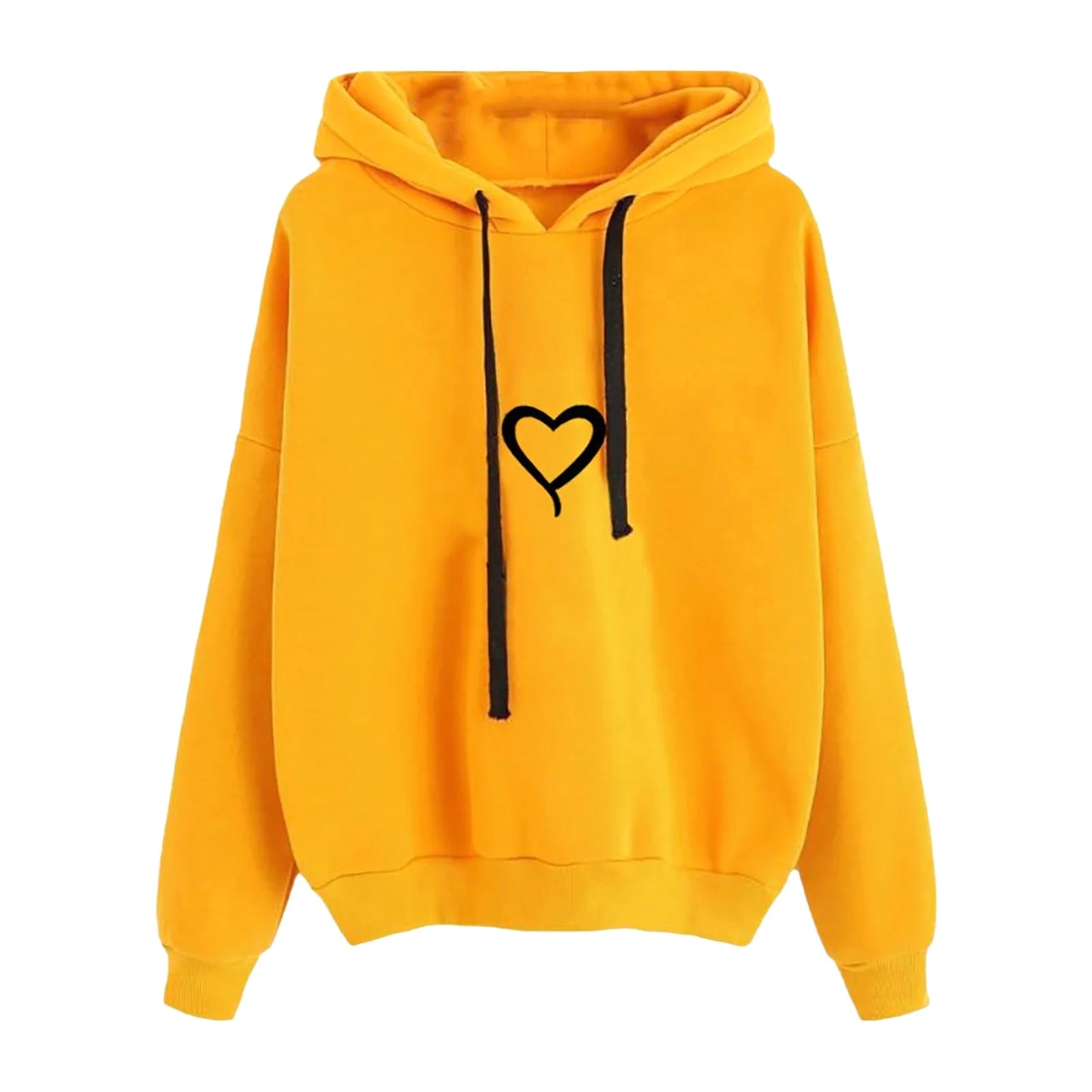 Fashionable Loose Fit Hooded Heart Print Sweatshirt