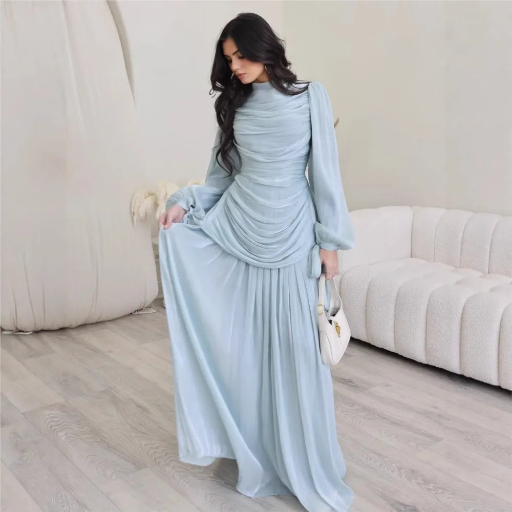 2026 Dresses For Woman Elegant Round Neck Long Sleeve Dress Solid Color Elegant Temperament Vestidos Simple Style Robe Vacation