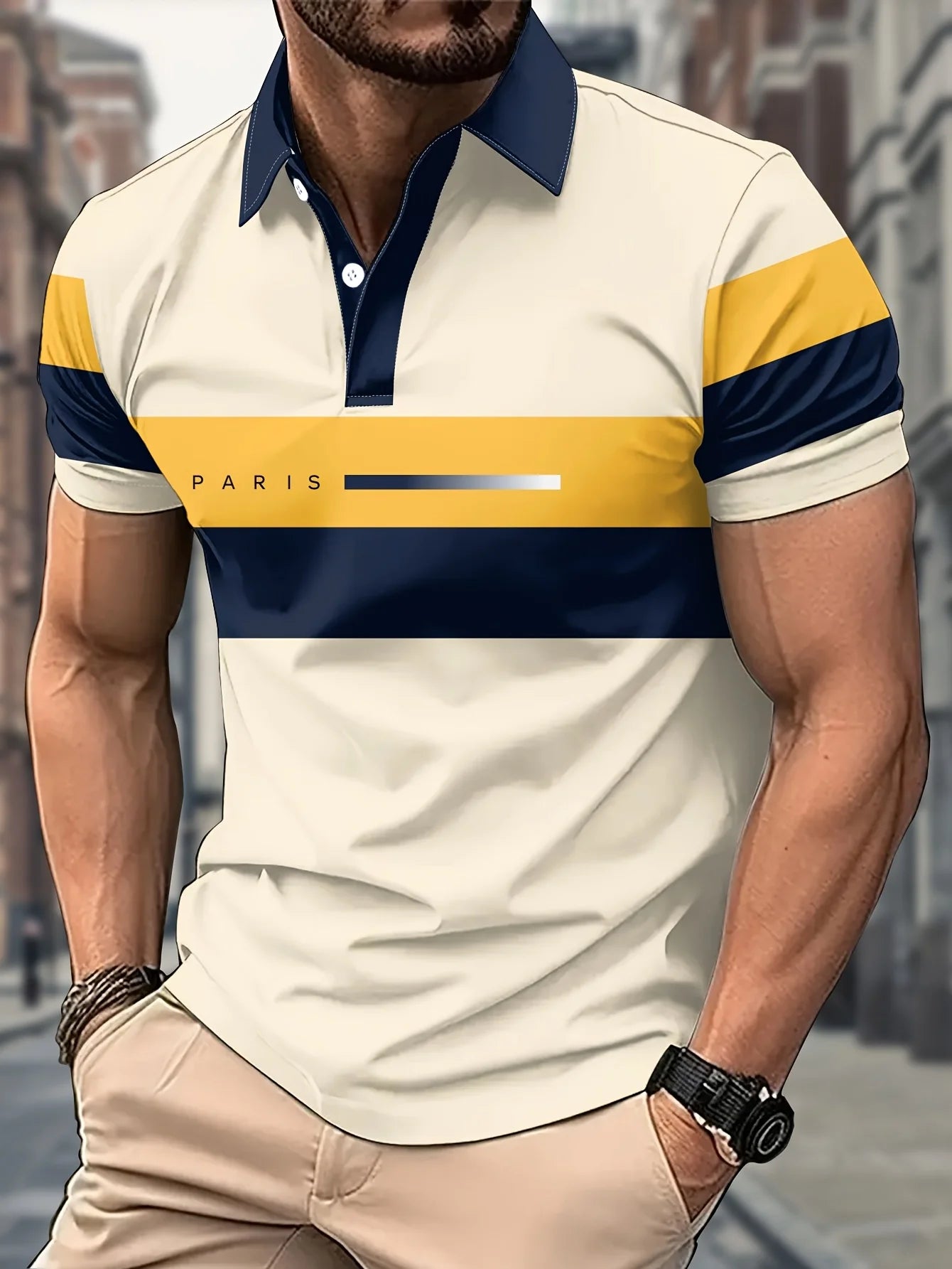 2026 Summer New Style Men's Short-Sleeved Polo Shirt with 3D Letter Pattern Print for Street Casual Fashion and Breathability
