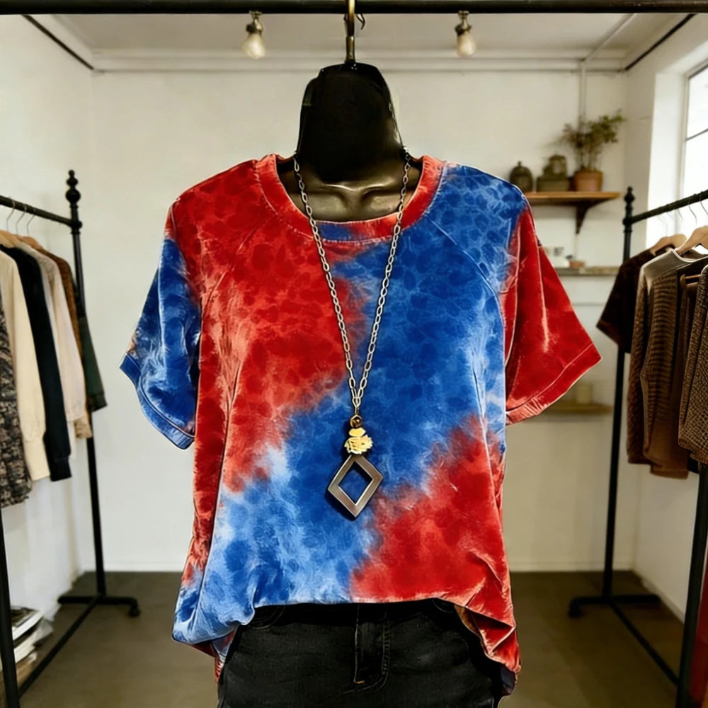 Women Fashion T-Shirts Soft Feel Short Sleeve Tops Trendy Gradient Color Animal Print Blouse for Casual Streetwear Loose Fit