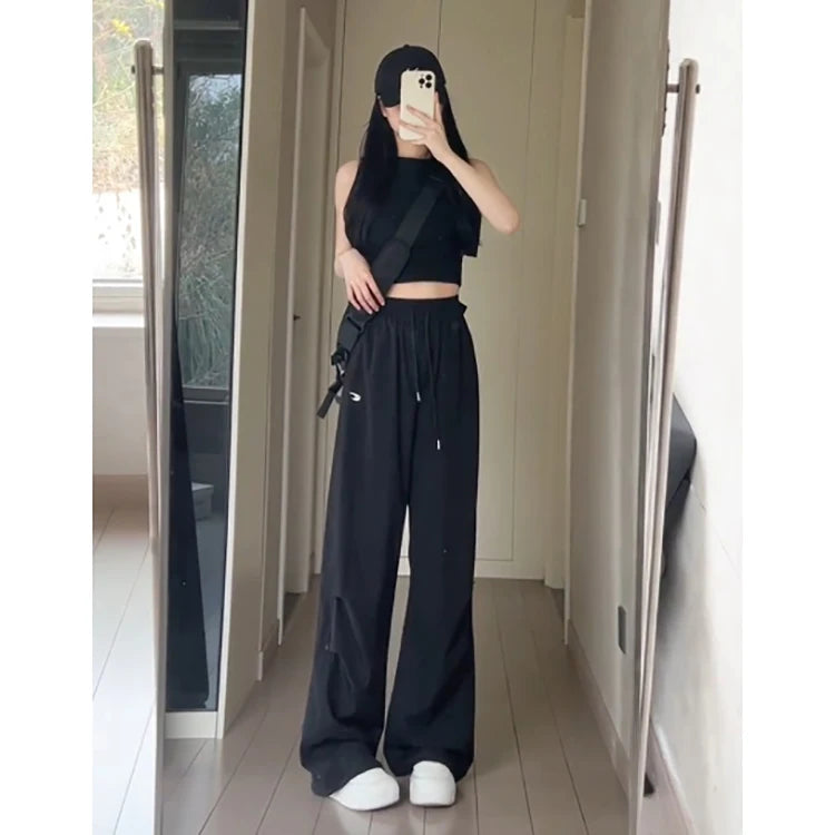 American High Street Style Women's Cargo Pants Spring Summer 2026 New Slimming Drapey Loose Sweatpants Folded Hem