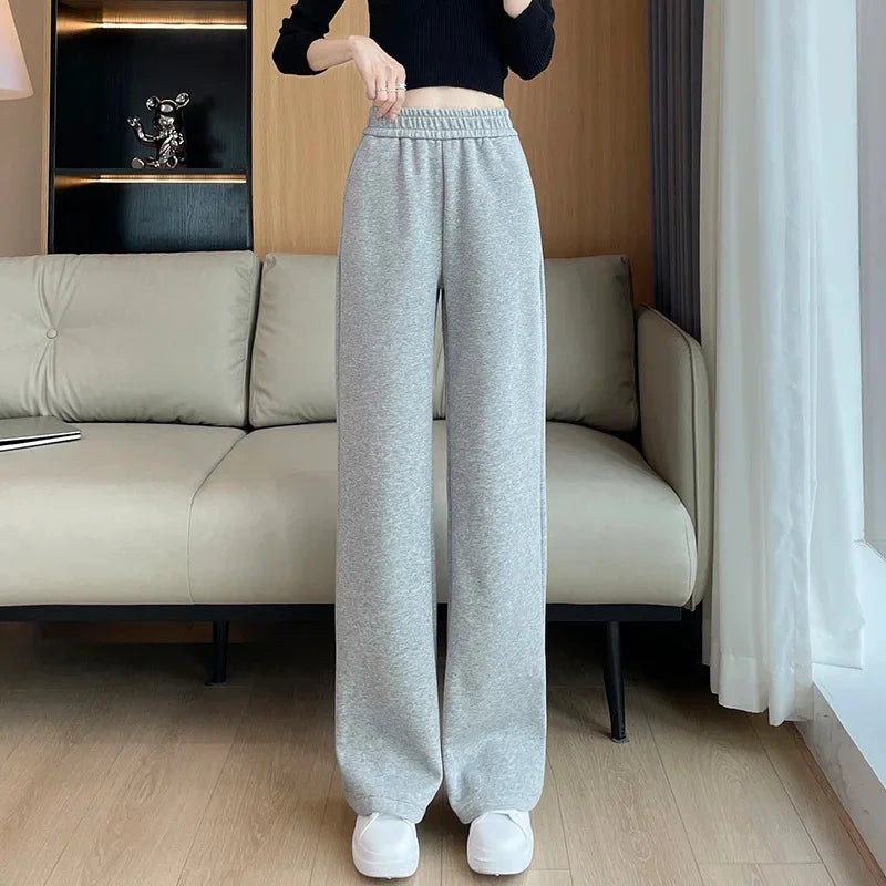 Grey Sports Wide Leg Pants Spring Autumn Thin Straight Casual Sweatpants Comfortable Fashionable Trousers