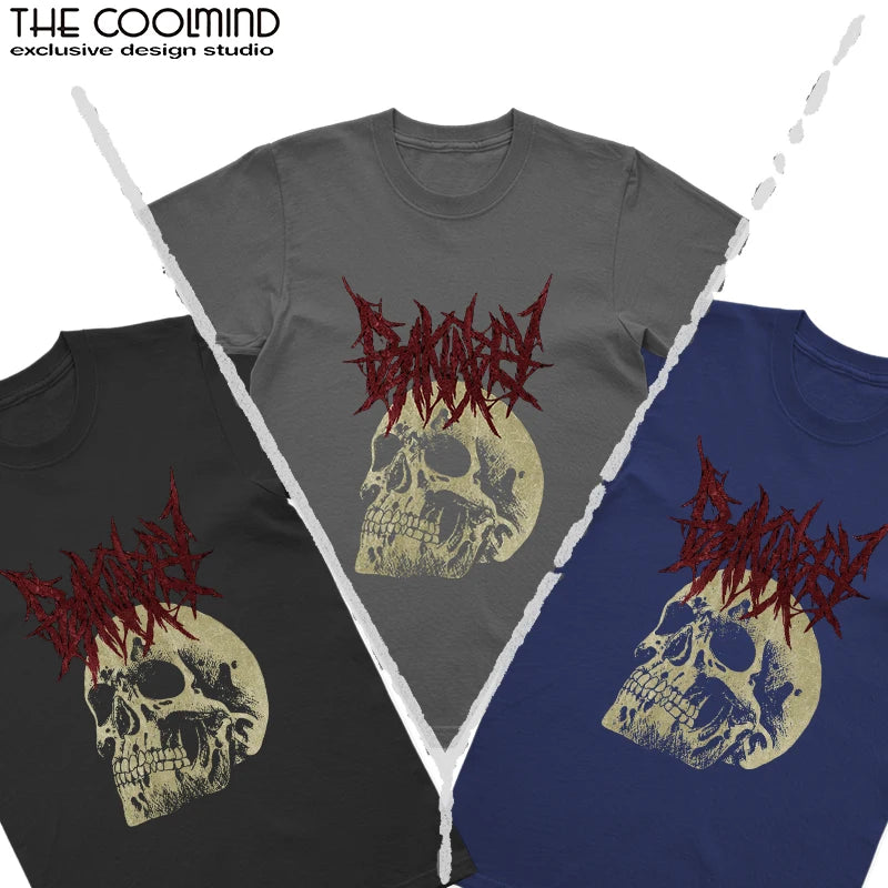 Coolmind U0009-T2 Skull Print Graphic Men T Shrit Exclusive Graphic Men Tshirt Loose Unisex Tee Shirts Men