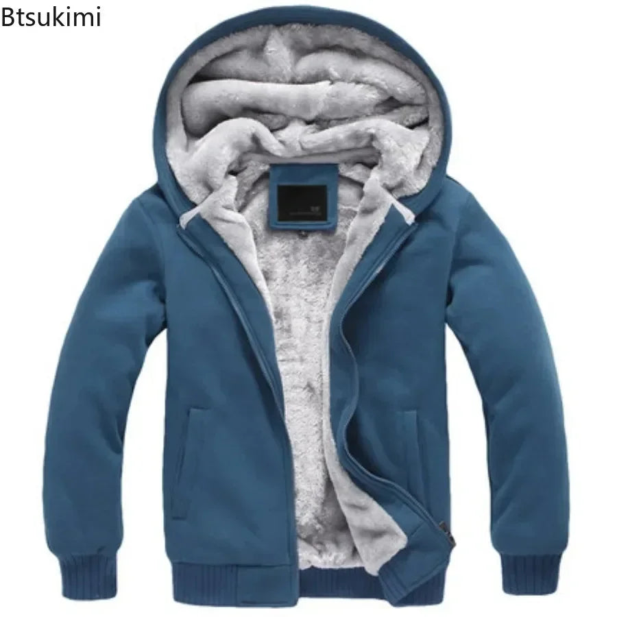 Btsukimi Fashion Men's Jackets Winter Hooded Coats Male Warm Sweatshirts Fleece Hoodie Slim Student Hoodies Outerwear 2026 Men's Clothing