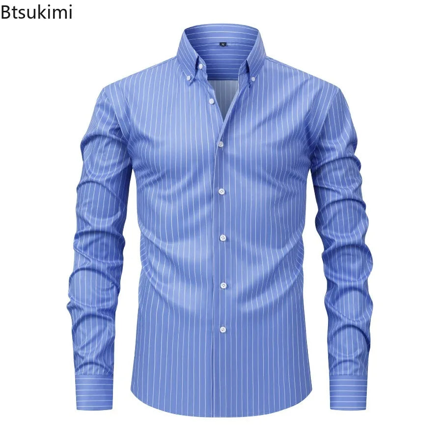 Long Sleeve Striped Business Office Formal Shirt High Quality Social Casual Slim Shirt
