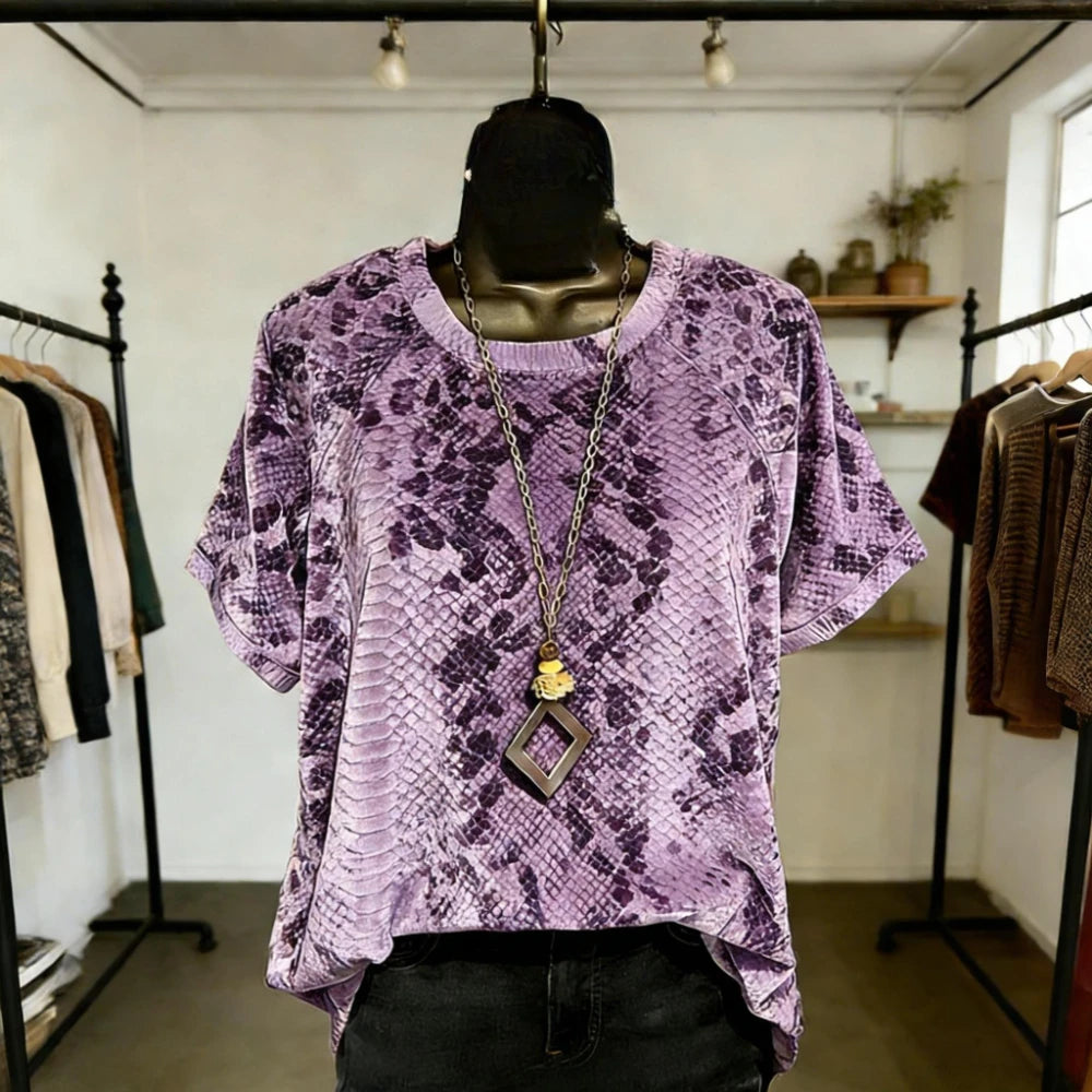 Women Fashion T-Shirts Soft Feel Short Sleeve Tops Trendy Gradient Color Animal Print Blouse for Casual Streetwear Loose Fit