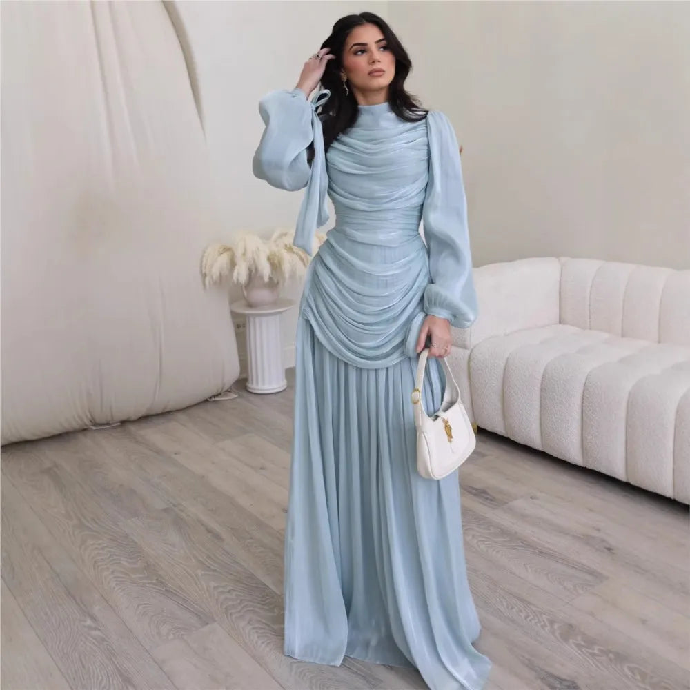 2026 Dresses For Woman Elegant Round Neck Long Sleeve Dress Solid Color Elegant Temperament Vestidos Simple Style Robe Vacation