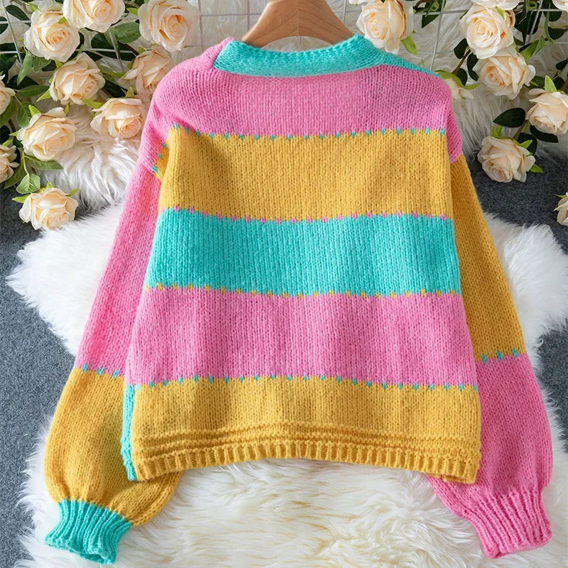 Women Sweaters Cardigan Autumn Winter Female Long Sleeve Knitted Tops Ladies Fashion Patchwork Outerwear Casual Loose Knitwear