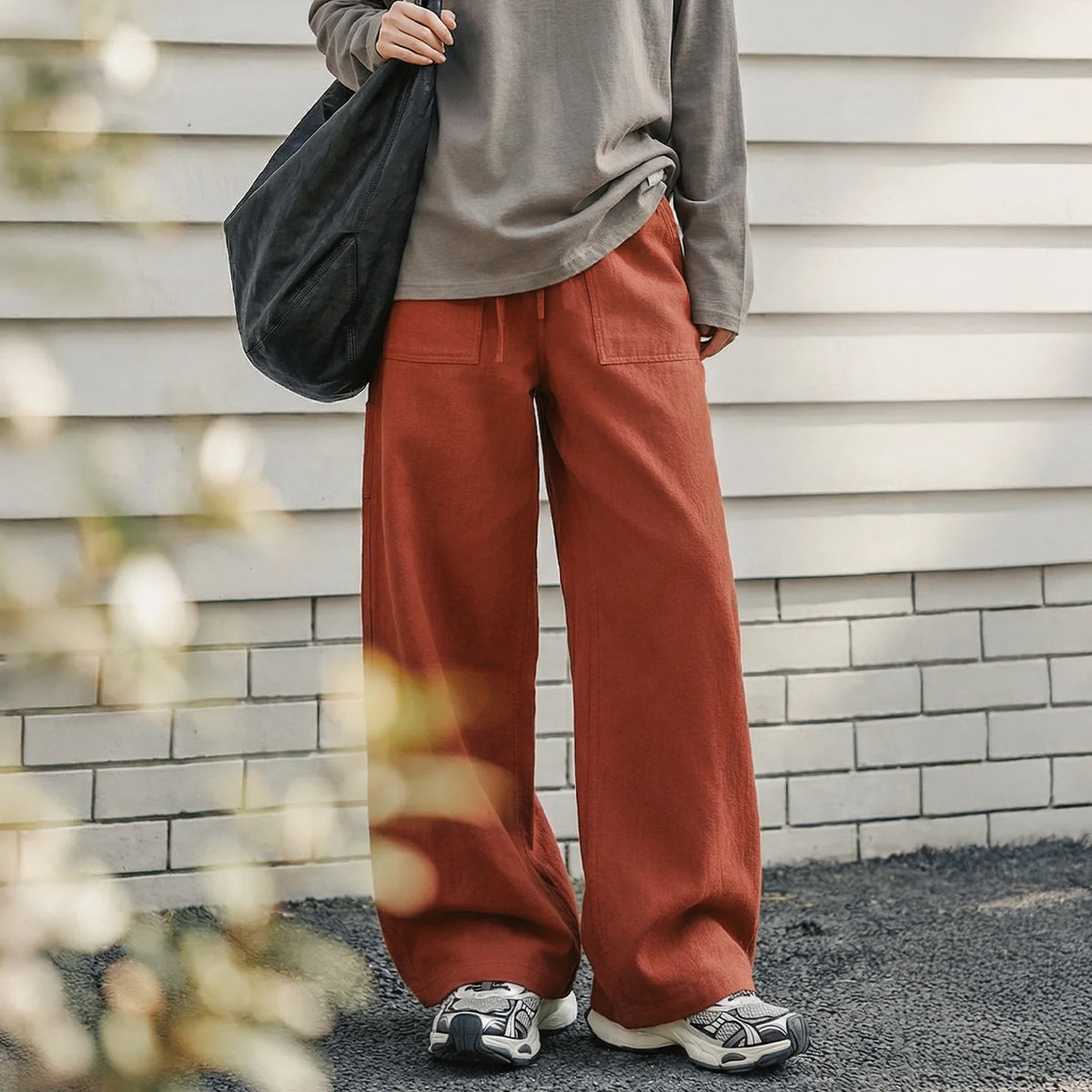 MADEN Women's Cargo Pants Lightweight Cotton Elastic Waist Wide Leg Loose Straight Utility Pocket Casual Trousers