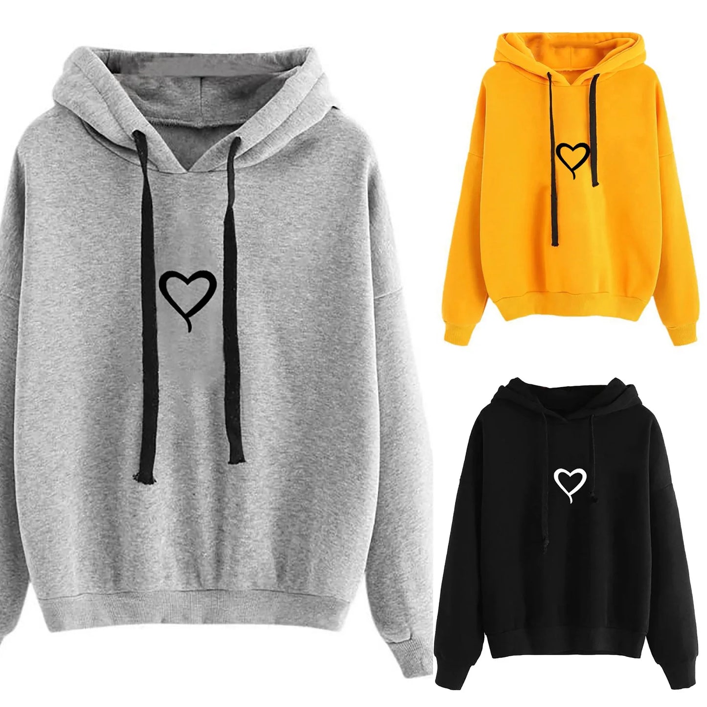 Fashionable Loose Fit Hooded Heart Print Sweatshirt