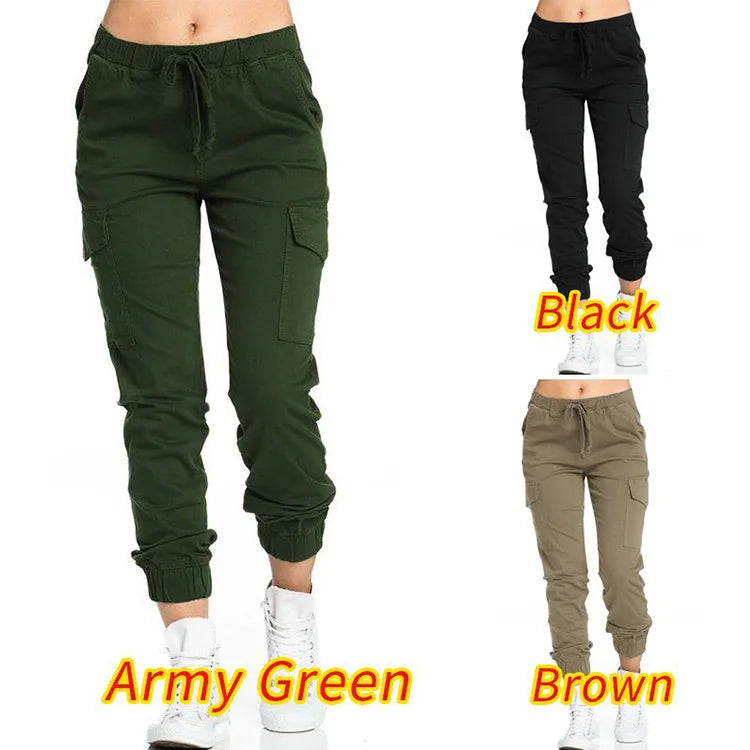 OWNER GIRL New Solid Jogger Women's Cargo Pants Multi-Pocket Drawstring Elastic Waist Women Sports Pants Streetwear Casual Long Pant