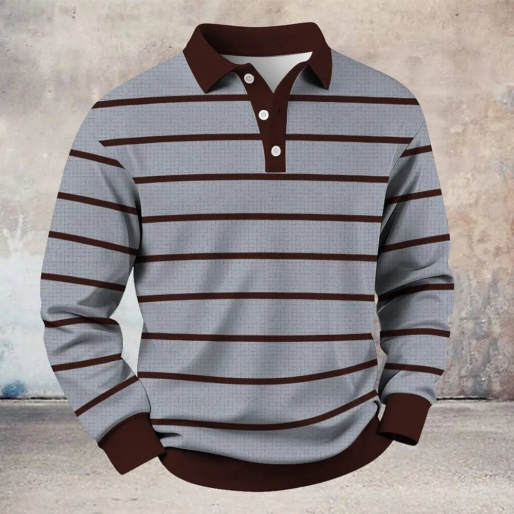 Tailored Turn-Down Collar Shirt – Men's Long Sleeve Button Up with Thin Stripe Accents for Work Meetings & Versatile Wear
