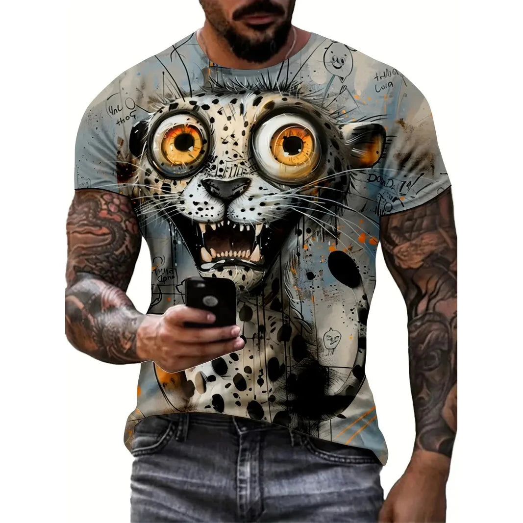 Funny 3D Animal Print Men's T Shirt Leisure Round Neck Short Sleeve Tops Street Hip Hop Style Summer Tees Fashion Loose Pullover