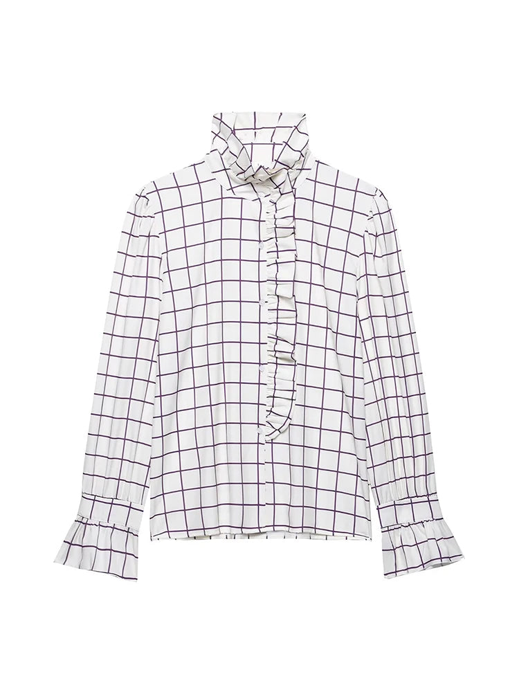 Women Sweet Shirts 2025 Fashion Ladies Casual Purple Striped Blouses for Party Female Chic Tops Girls Cute Clothes