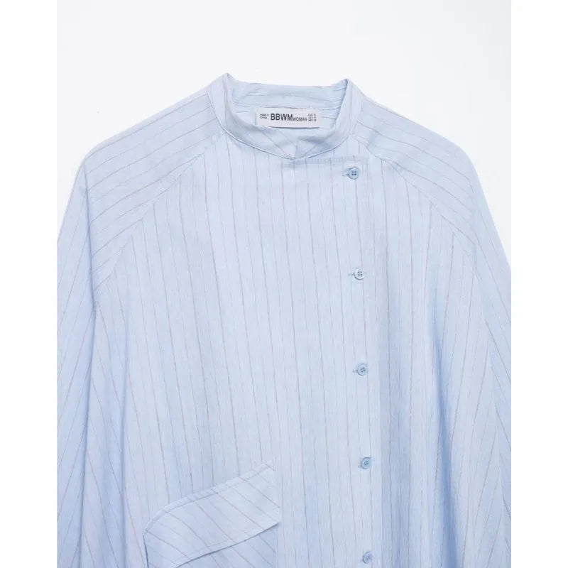Women's Striped Shirt with Pocket New Spring Long Cuffed Sleeve O Neck Simple Women Shirt & Blouses Asymmetric Hem Female Tops