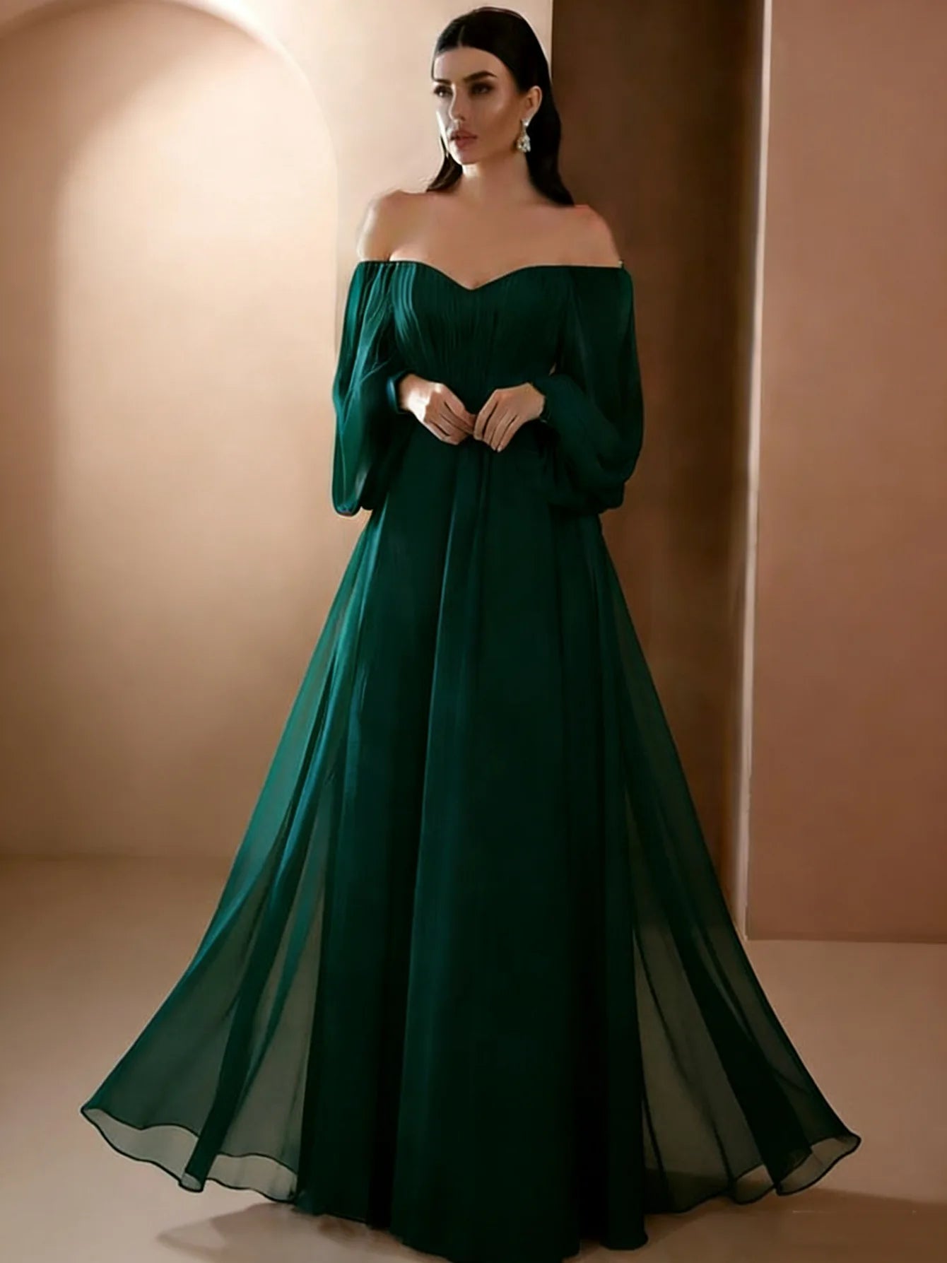 Dresses For Woman Elegant vestidos Solid Color Slim Robe Evening Dress Sexy One Line Neck Simple Style Long Sleeves Simple Style