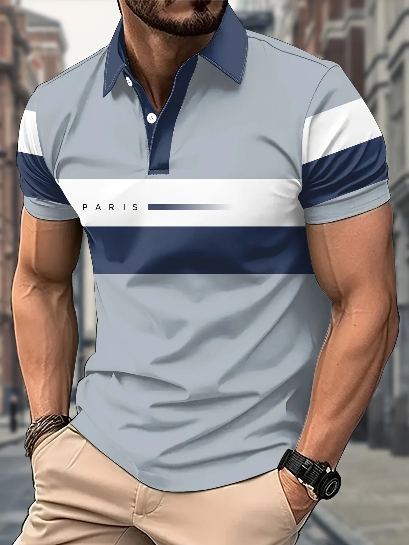 2026 Summer New Style Men's Short-Sleeved Polo Shirt with 3D Letter Pattern Print for Street Casual Fashion and Breathability