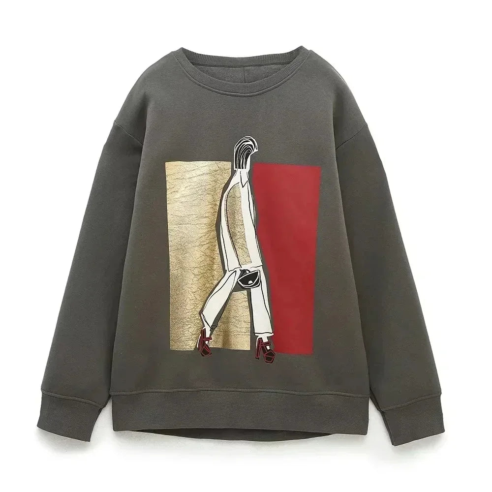 Women Sweatshirts 2023 New Fashion cotton Plush Girls Print Casual Sweatshirts Female O Neck Hoodies Chic Pullovers Tops