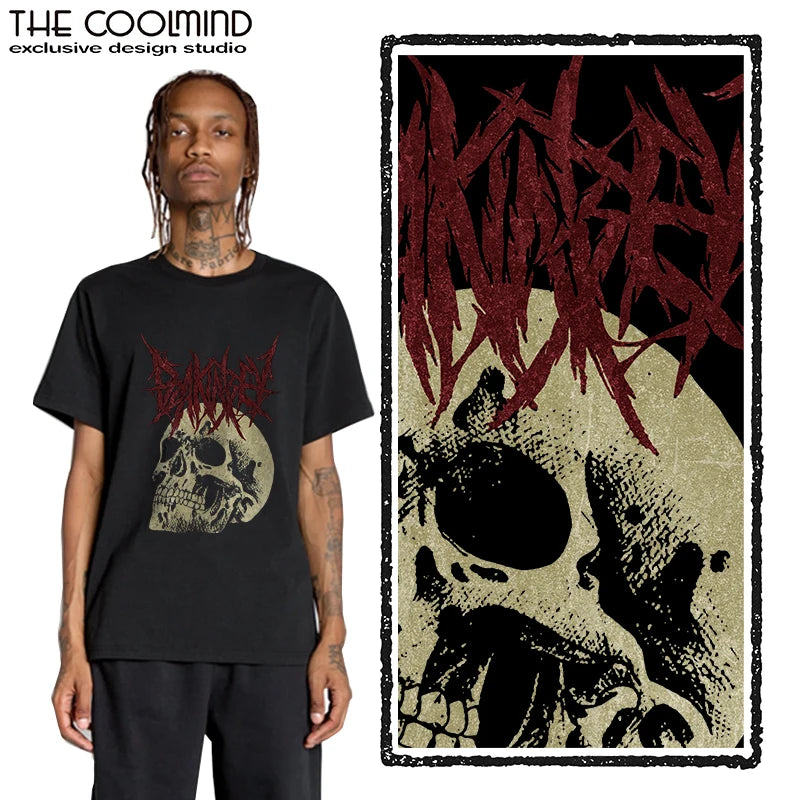 Coolmind U0009-T2 Skull Print Graphic Men T Shrit Exclusive Graphic Men Tshirt Loose Unisex Tee Shirts Men