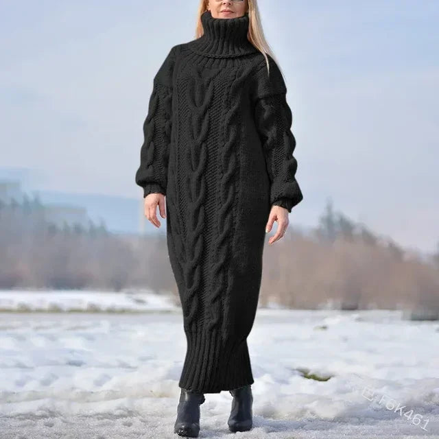 Women's Sweater Winter High Neck Solid Color Turtleneck Pullover Twisted Loose Knitted Sweater Long Dress Sweater for Female New
