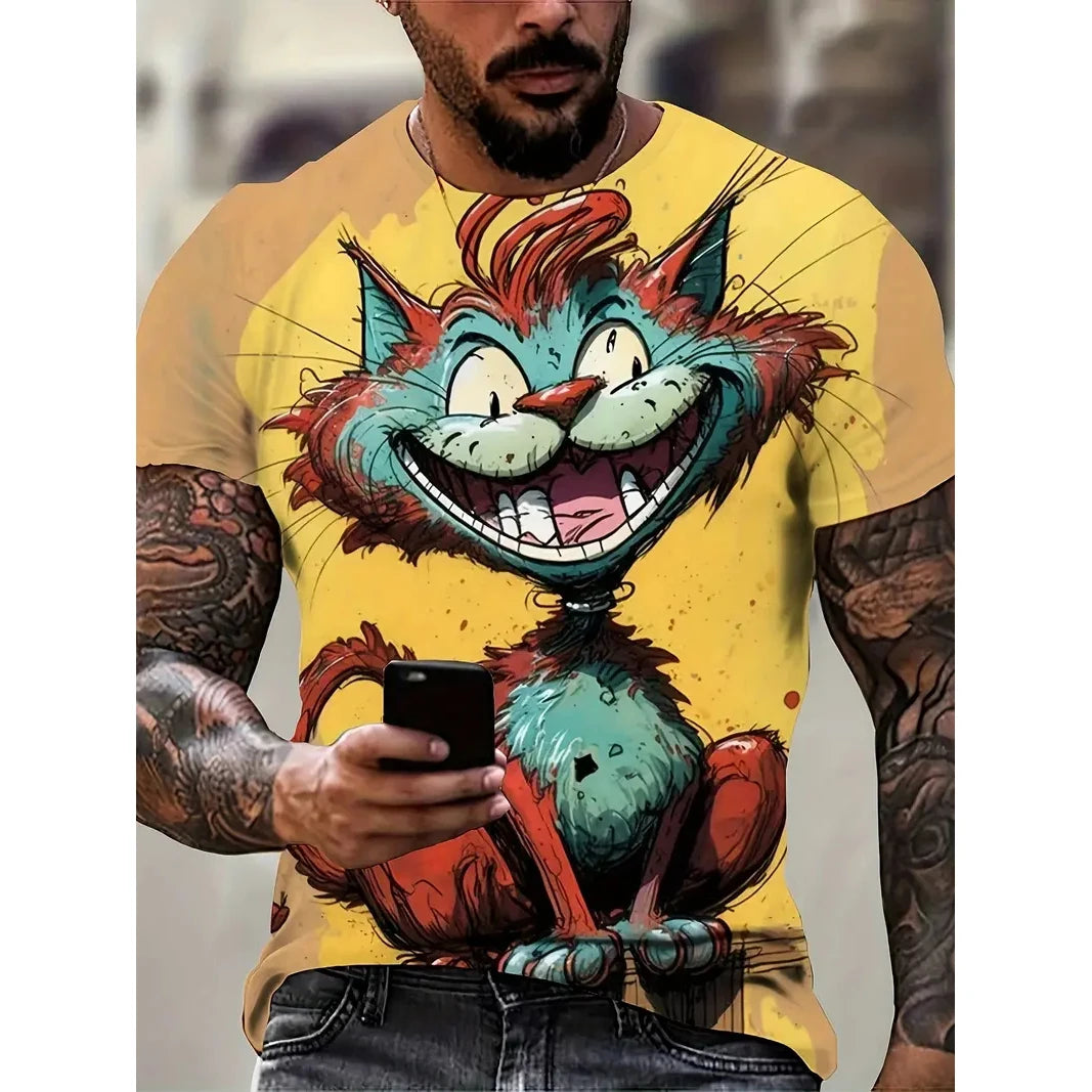 Funny 3D Animal Print Men's T Shirt Leisure Round Neck Short Sleeve Tops Street Hip Hop Style Summer Tees Fashion Loose Pullover