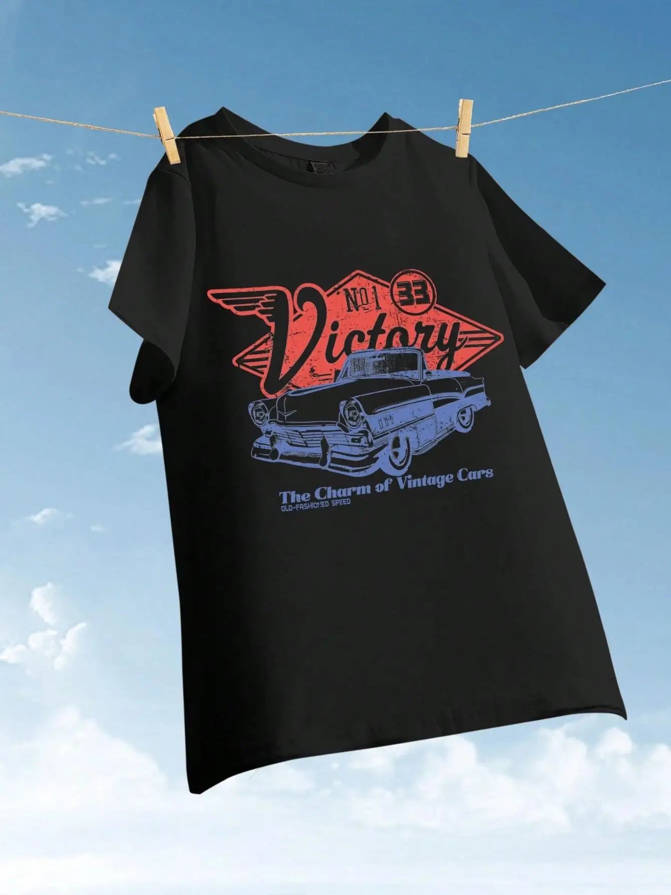 Women T-shirts The Charm Of Vintage Cars Victory Printing Short Sleeve O-Neck Tops Summer Street Clothes
