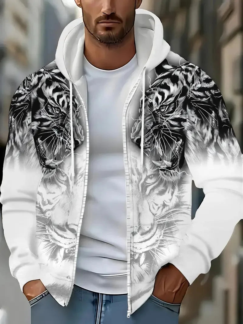 Street Style Men's Hoodies Versatile Printed Casual Man's Hoodies Zipper Jackets Men's Sweatshirts Casual Zipper Cardigans Gifts
