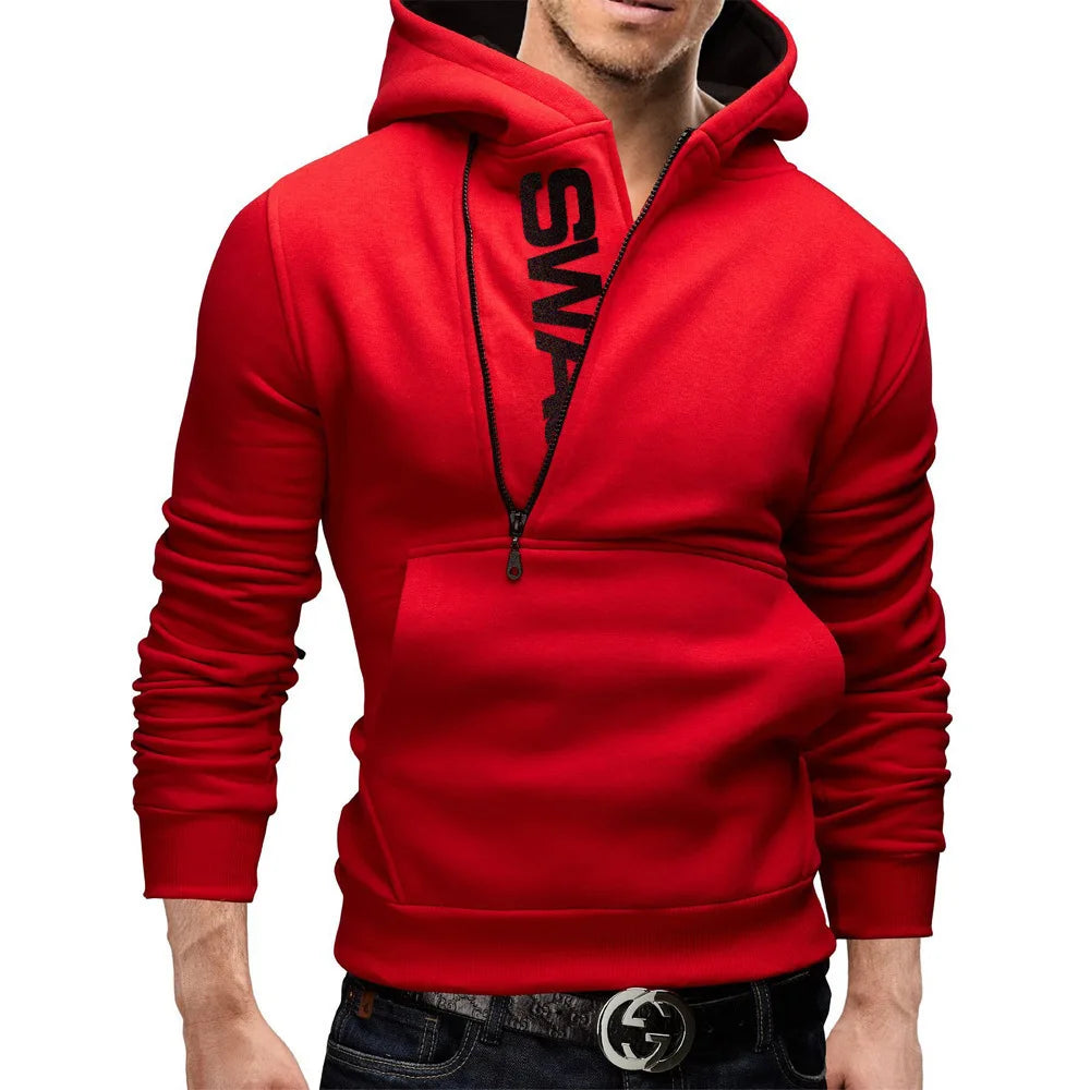 LETSNAGOU Men's Hoodies Long Sleeve Sweatshirts for Men Zipper Hooded Pullover High Neck Mens Sweatshirt Top Jacket Coat Black Sweater