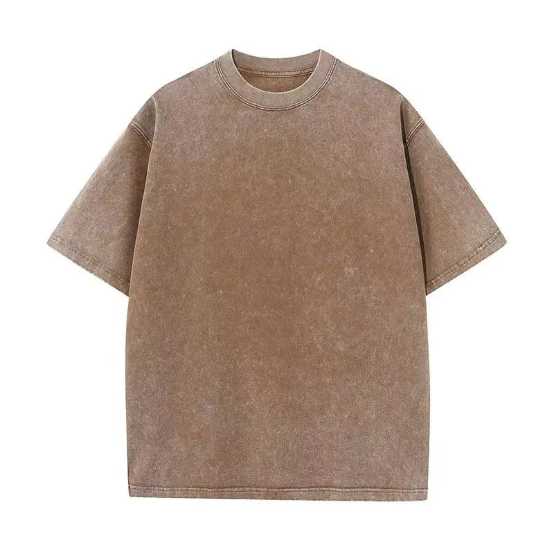 Men's Retro Washed T Shirt 230G Heavy Cotton Oversized Summer Tee Loose Short Sleeve Streetwear Casual Basic Male Clothes