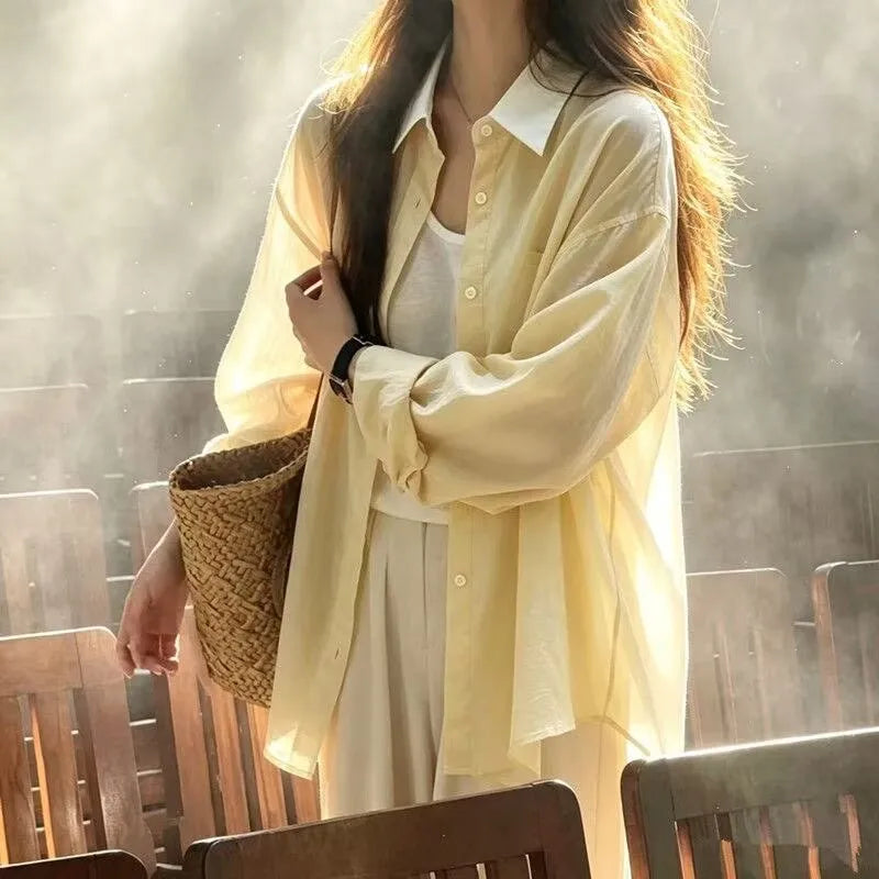 Womens Shirts Long sleeve Loose Thin Blouse 10 colors