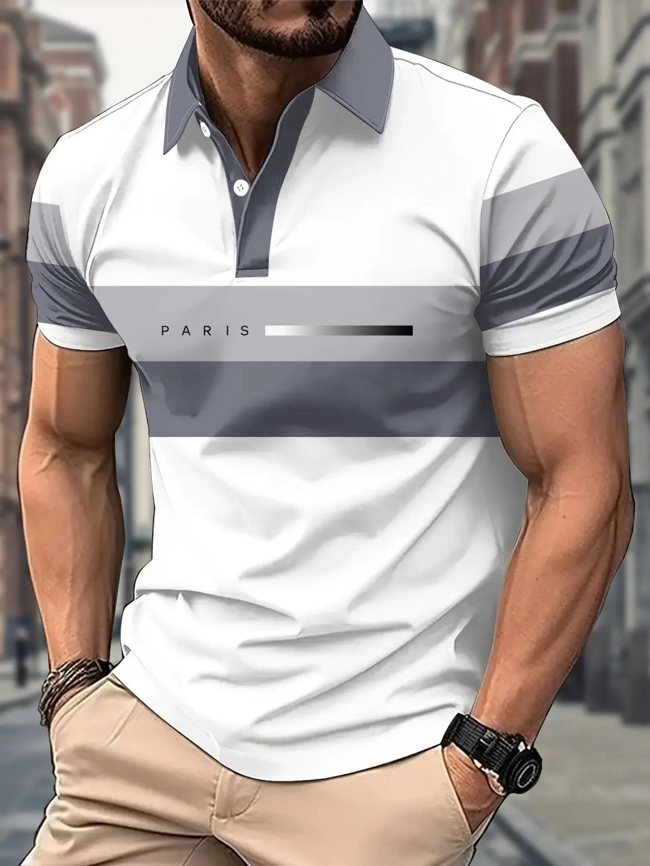2026 Summer New Style Men's Short-Sleeved Polo Shirt with 3D Letter Pattern Print for Street Casual Fashion and Breathability
