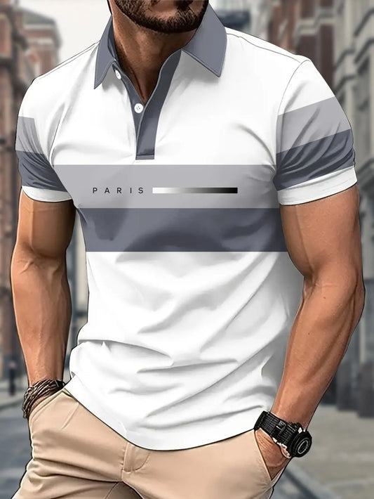 2026 Summer New Style Men's Short-Sleeved Polo Shirt with 3D Letter Pattern Print for Street Casual Fashion and Breathability